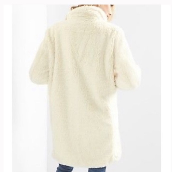 Cream/Ivory Fuzzy Sherpa Long Full Zip Fleece Jacket - Size M - Picture 2 of 6